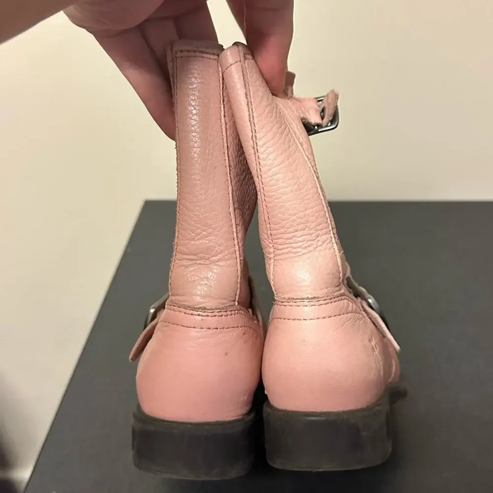 Girls Frye Youth Engineer Boot Pink Leather Biker Pull On Bootie Size 12.5 Girls